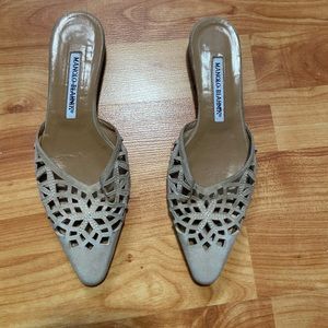 Manolo Blahnik Cutout Suede Sandals